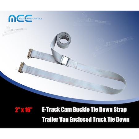 Tie 4 Safe 2 x 16' E Track Cam Buckle Straps w/ E Clips, WLL- 833 lbs., PK12 CT11-16M23G-12